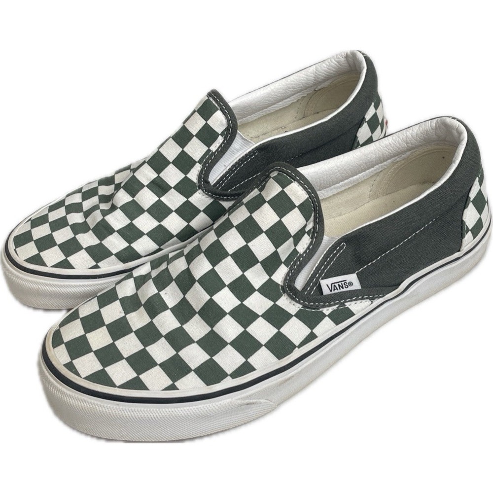 VANS Classic Slip-On Checkerboard Low Top Slip-On Sneakers Green/White Mens 9.5